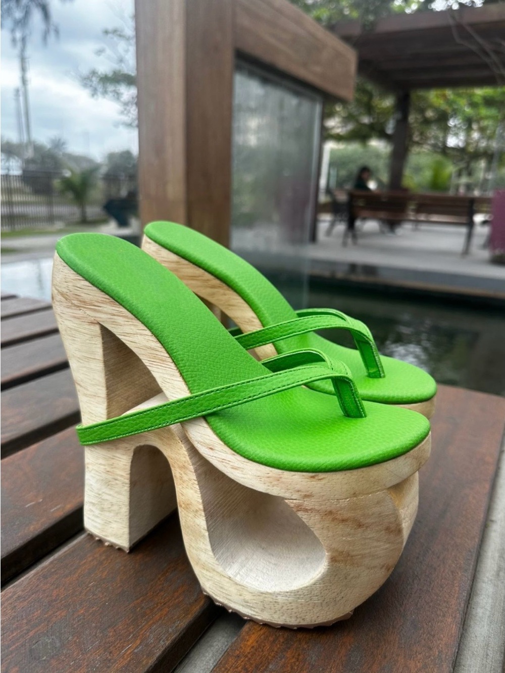 Gorgeous Green  Wood-Effect High Heel Sandals - Women